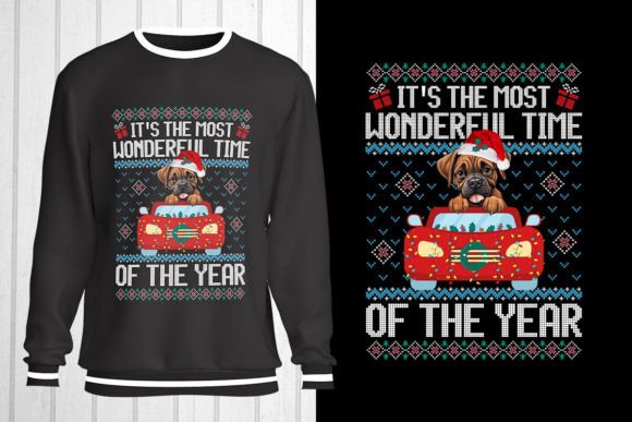 Boxer Dog Christmas Ugly Sweater: Graphics & T-Shirt Designs