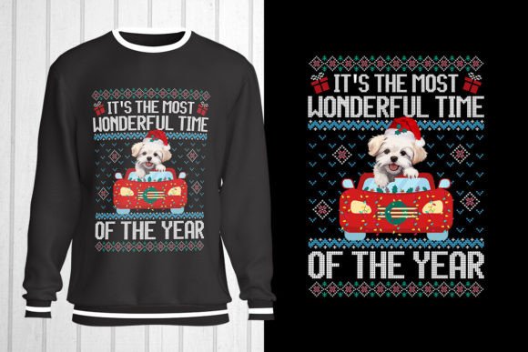 Maltese Dog Christmas Ugly Sweater Graphics Review for T-Shirt Designs