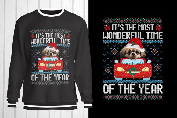 Pekingese Dog Christmas Ugly Sweater: T-Shirt Designs & Graphics